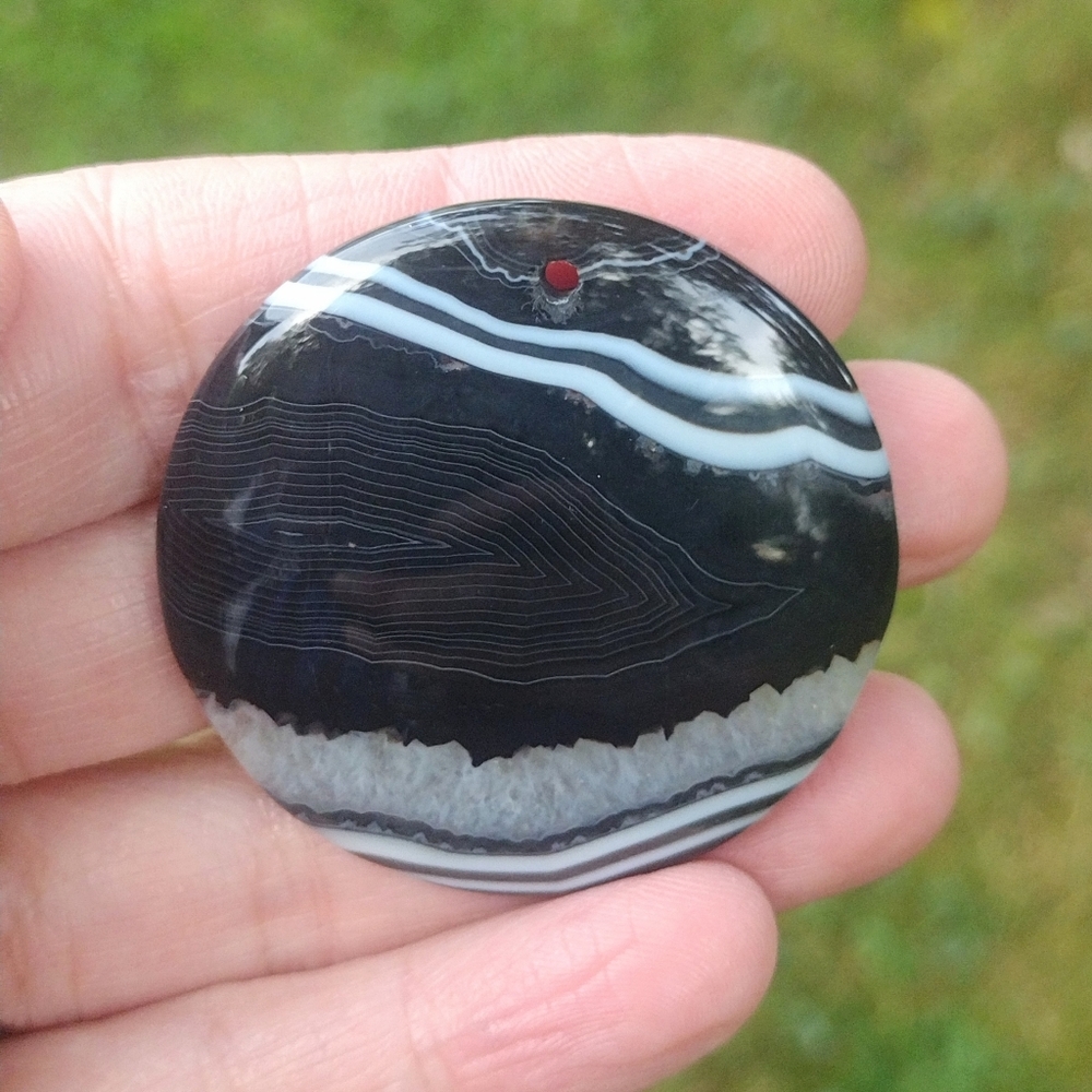 Black And White Round Agate Pendant Gemstone